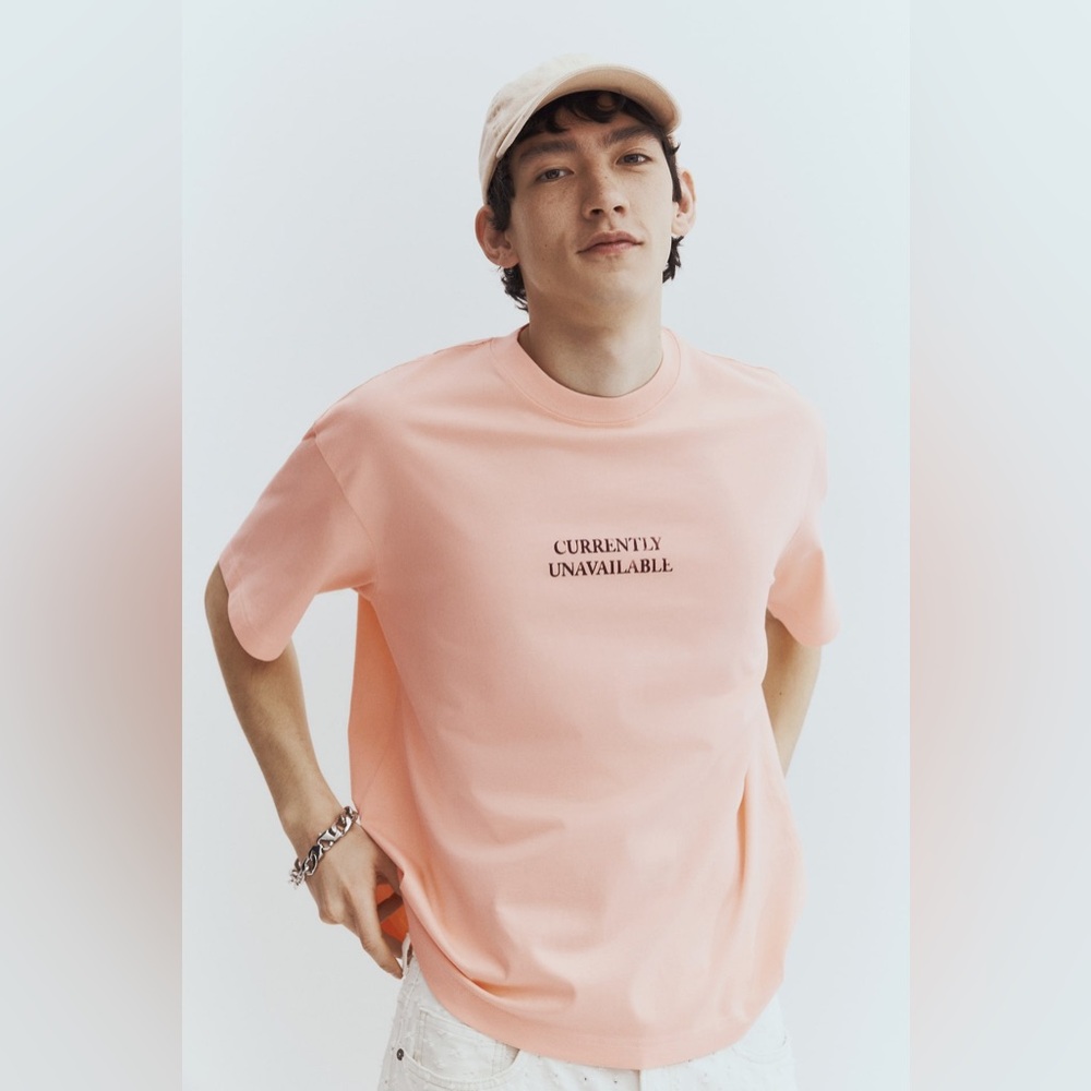 H&M XS Loose Fit Printed Currently Unavailable Peach Short Sleeve Tee